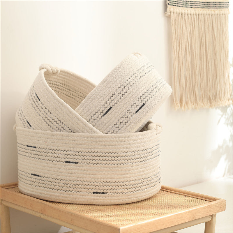 Nordic style simple home cotton thread woven storage basket large capacity storage basket snacks toys sundries basket storage basket