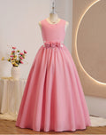 Girls' formal dress - long, round neck, minimalist style - children's evening gown - elegant & chic - birthday party - chiffon - custom made