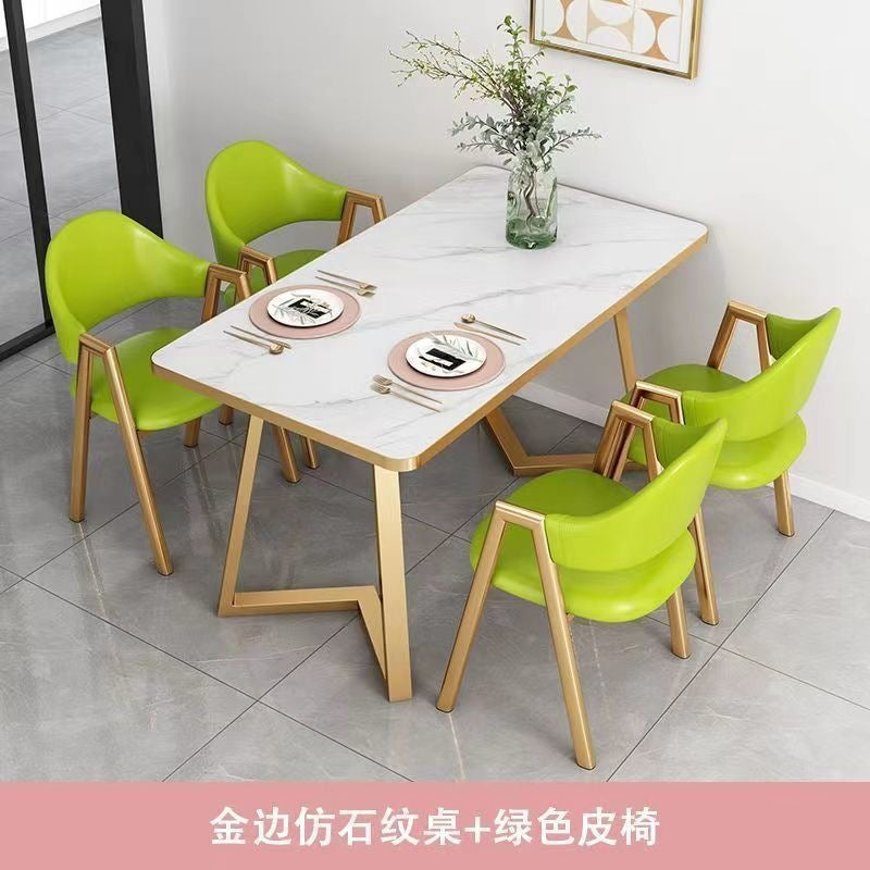 Nordic light luxury negotiation table and chair combination milk tea shop imitation rock slab rectangular in stock reception table and chair combination dining table and chair