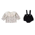 Autumn overalls set baby clothes korean style floral ruffle top romper two-piece outfit
