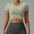 new arrival yoga wear t-shirt women's summersexy navel-baring round neck fitness wear short-sleeved high-elastic breathable sportswear