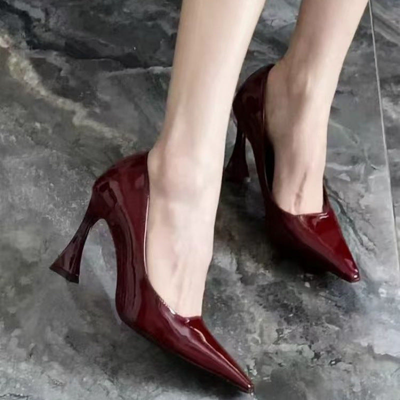 Horseshoe heel flats work clothing 2025 new style spring french retroelegant high heels women's pointed toe
