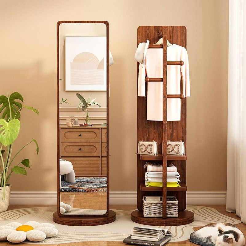 New premium floor-mounted dressing mirror for home bedroom, rotating mobile try-on mirror, multifunctional living room storage coat rack