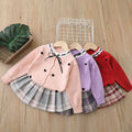 Girls' knit sweater set -  new heart knit sweater korean style tie-up bow soft cardigan two-piece set