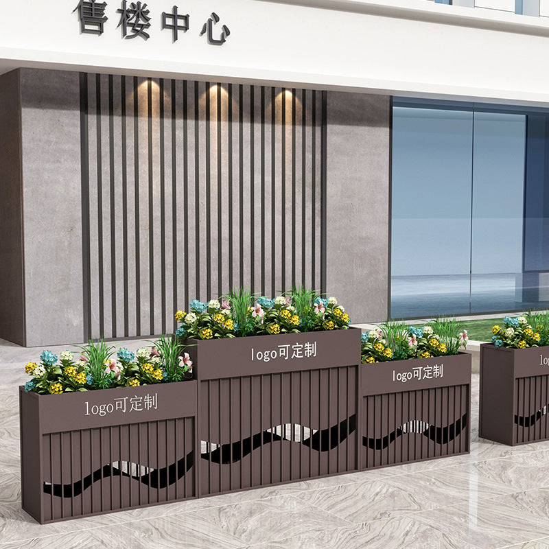 Outdoor wrought iron galvanized sheet flower box sales department commercial street flower bed pot frame square partition courtyard planting flower trough