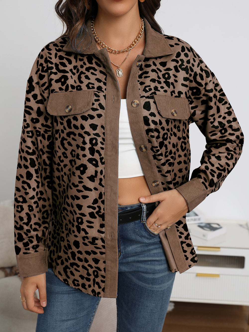 fashion women's leopard print button-down long sleeve jacket - autumn/winter collection (us & europe)