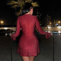 women's shimmering silver thread mini dress long sleeve bodycon party dress -  bestseller