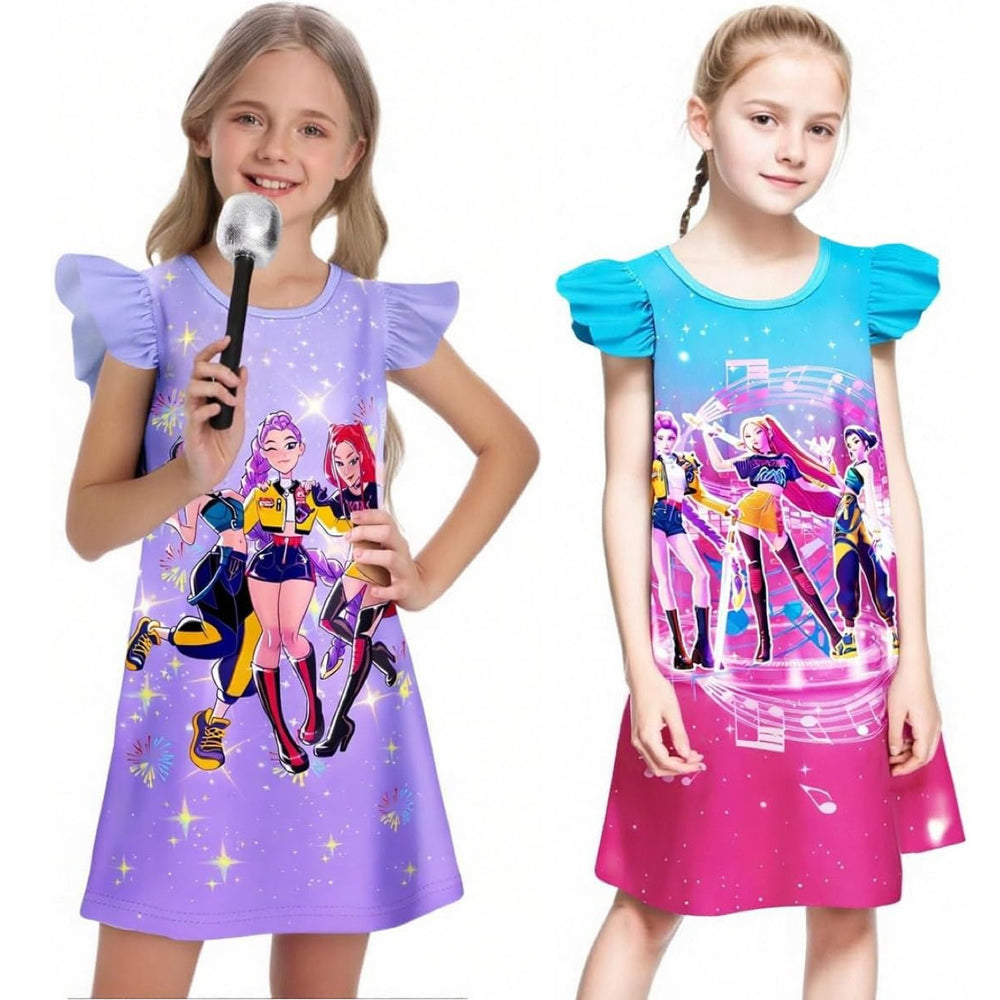5-14y kpop witcher girls' flying sleeve nightgown casual home skirt outing wear