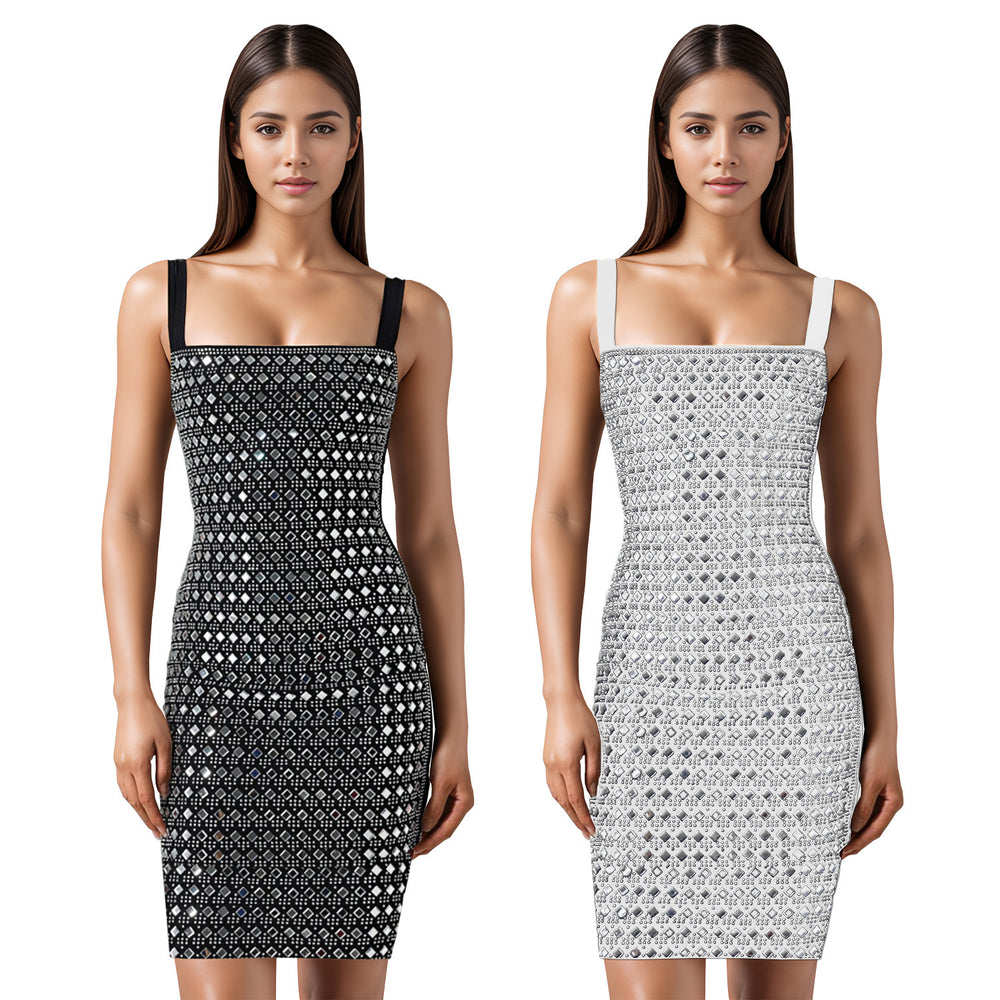 C7198 cross-border   fashion women's sexy dress slim fit rhinestone embellished cami dress