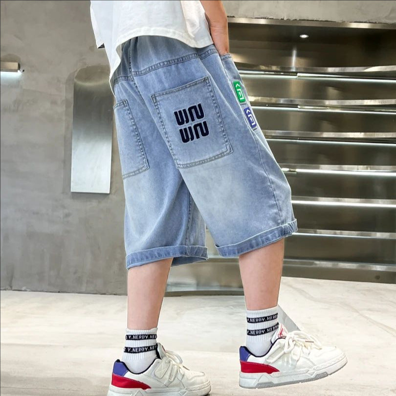 Boys' denim shorts - summer  new collection: stylish, lightweight, and trendy tencel mid-length shorts for kids