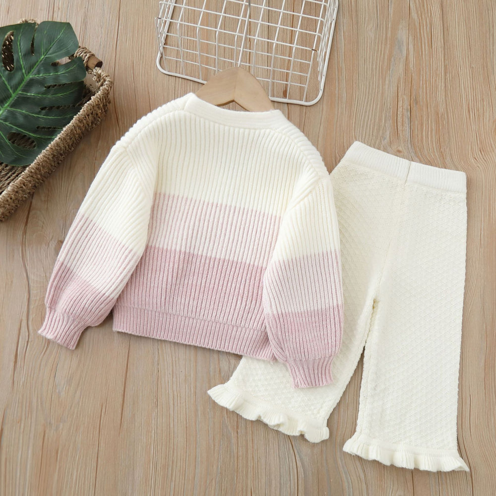 Kids' knit cardigan & pants set -  autumn/winter new collection - girls' cartoon cardigan & wide-leg pants set