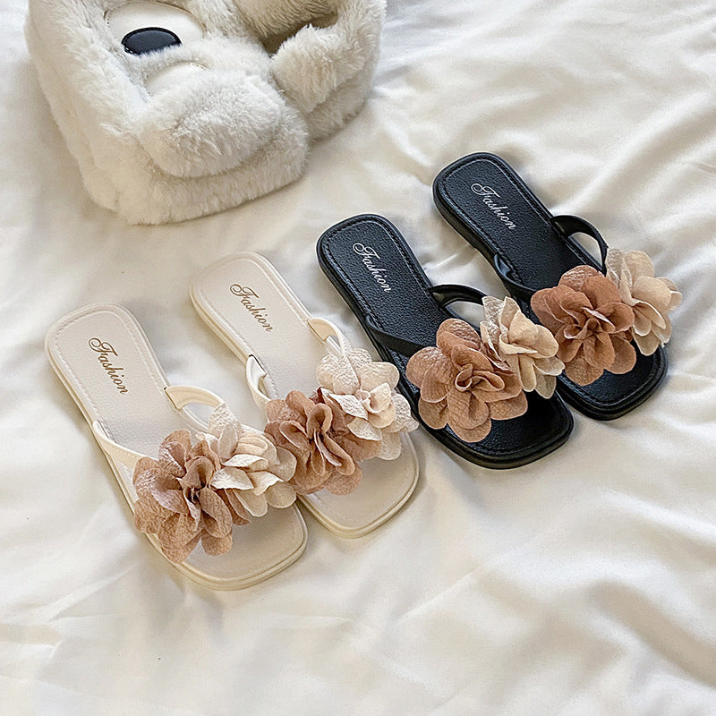 Trendy fairy flower slides - platform soft sole 2024 summer new women's one-strap sandals - versatile beach slippers