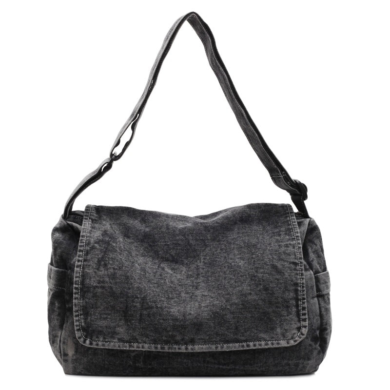 New large-capacity denim messenger bag women's retro mailman bag simple and trendy student commuter casual shoulder bag