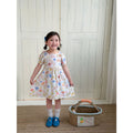 【matching family outfits】girls' cotton silk floral dress - princess style, stylish print, and puff sleeve skirt