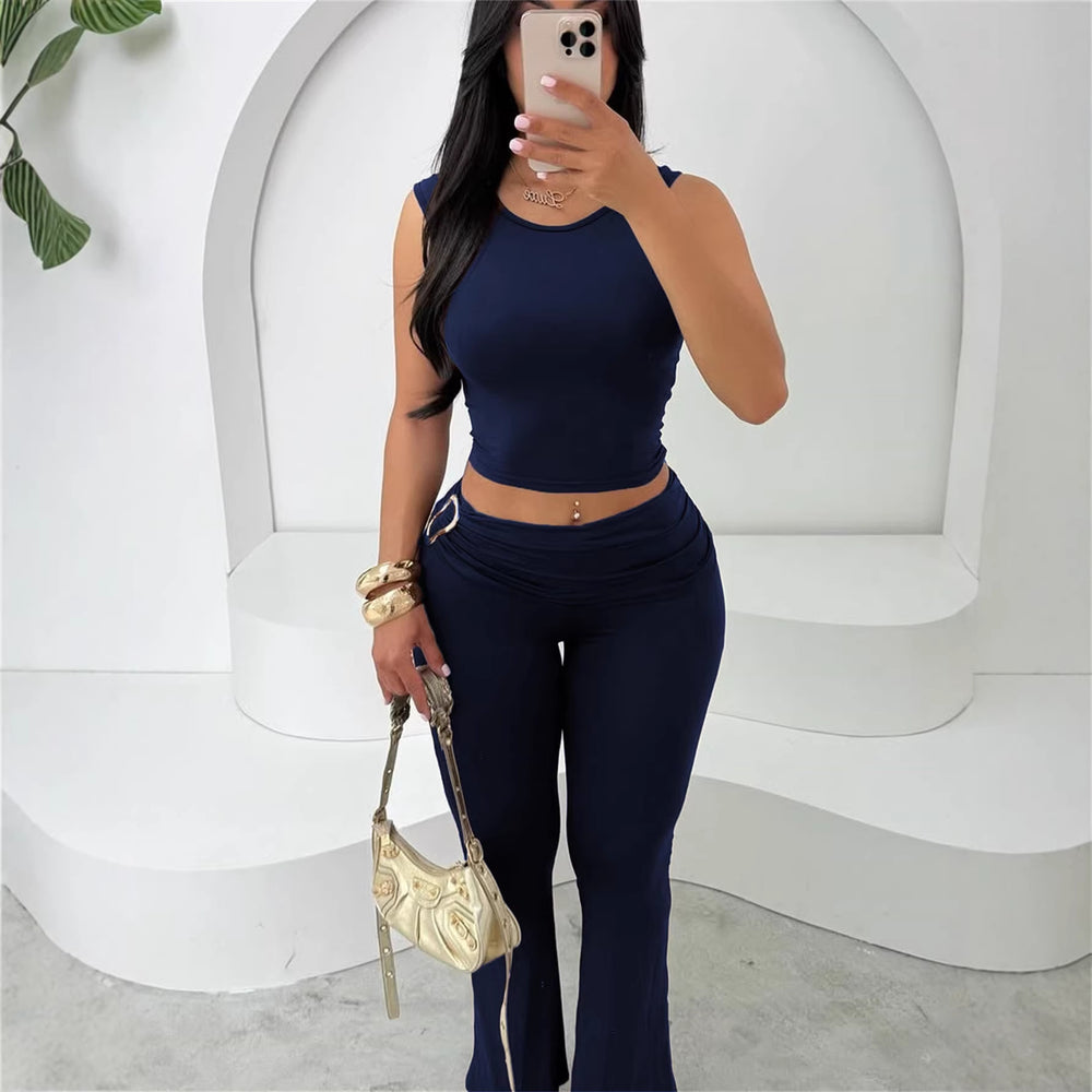 summer new arrivals:  european & american style women's crop top sleeveless bodysuit and bodycon leggings set