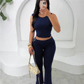 summer new arrivals:  european & american style women's crop top sleeveless bodysuit and bodycon leggings set