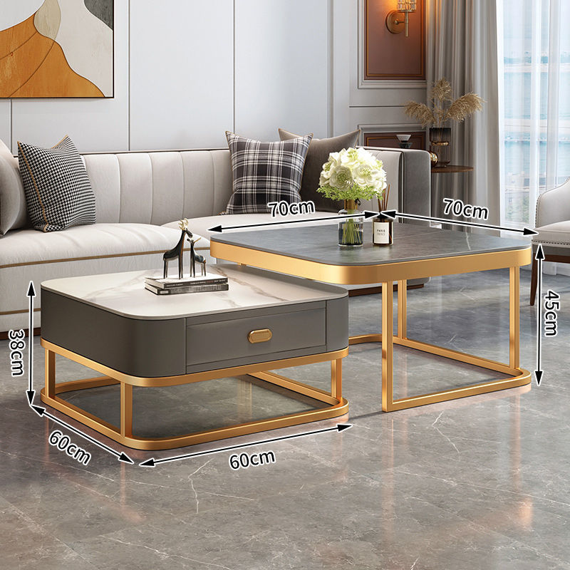 Modern minimalist sintered stone coffee table - luxury, trendy, space-saving design for small living rooms - available in various sizes for creative home combinations