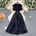 French chic blazer-style short sleeve dress - women's slim-fit pleated maxi dress for work and everyday elegance