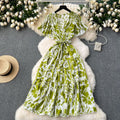 French retro lisianthus dress -  summer new arrival: tie-waist, design-forward, elegant floral chiffon dress