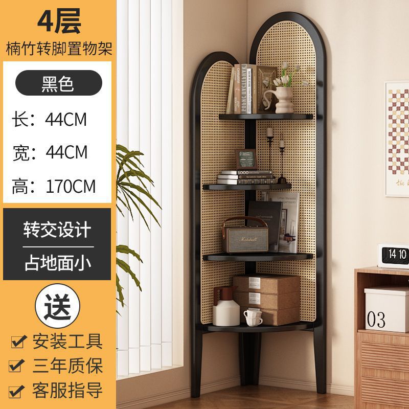 Solid wood triangular corner cabinet rattan living room screen partition study storage bedroom corner cabinet cp