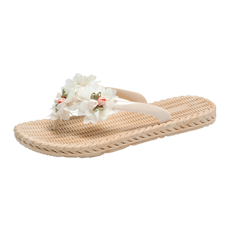 Floral flip-flops for women, summer outdoor wear, 2025 new style, beach & vacation, fairycore sandals, non-slip, wet-weather friendly