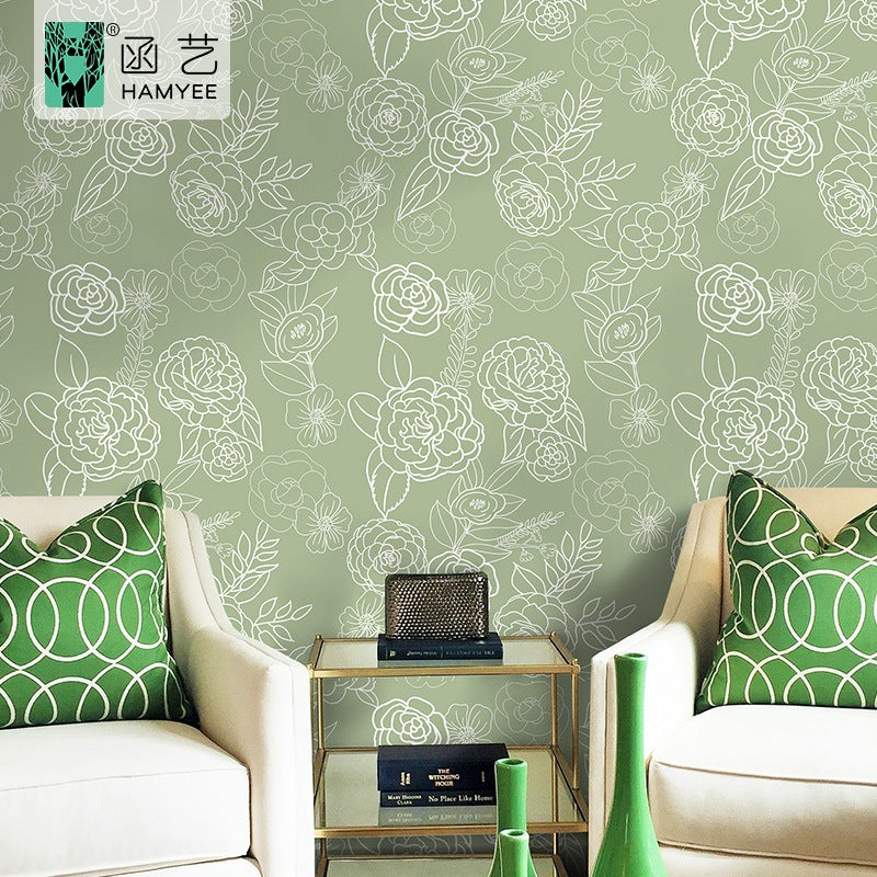 Cross-border sketch flower wallpaper thickened waterproof PVC wallpaper self-adhesive background wall decoration personalized wall sticker cloth with glue