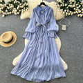 Lightly mature style diamond-encrusted elegance a-line dress women's long sleevestie back waist slimming lookelegant pleated long skirt work clothing