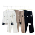new autumn/winter chic slimming v-neck knit cardigan top + waist-defining slimming pants set