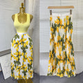 export 2026 summer new arrival: printed pleated a-line midi skirt with elastic waist and flared ruffle hem