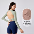 Sexy cutout back yoga top - long sleeve, cropped length with built-in bra pads - perfect for running, fitness, and workouts - daw186