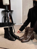 Grape mom's same style washed horse leather square toe thin boots women's thick heel short boots fall and winter stylethick sole small ankle boots for women