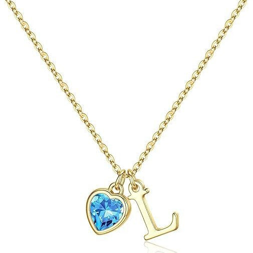 hot-selling european and american simple fashion necklace a-z personalized letter heart birthstone necklace accessories for women
