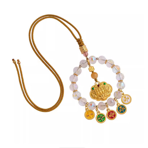 Lingyin same style five-way god of wealth car pendant colorful crystal safe abacus lock lucky bag high-end car decoration chinese style