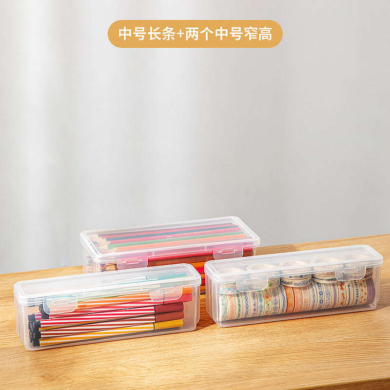 Multifunctional desk storage box Transparent desktop marker Stationery storage box Pencil plastic storage box with lid