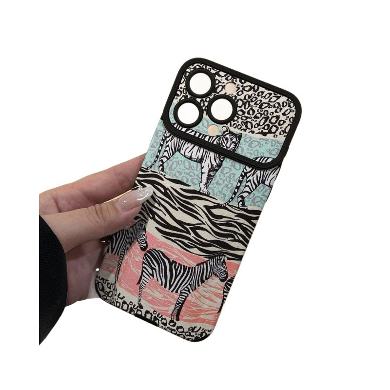 American retro zebra leopard print case for apple iphone 17 plus large window soft shell iphone 16 animal print patchwork phone case