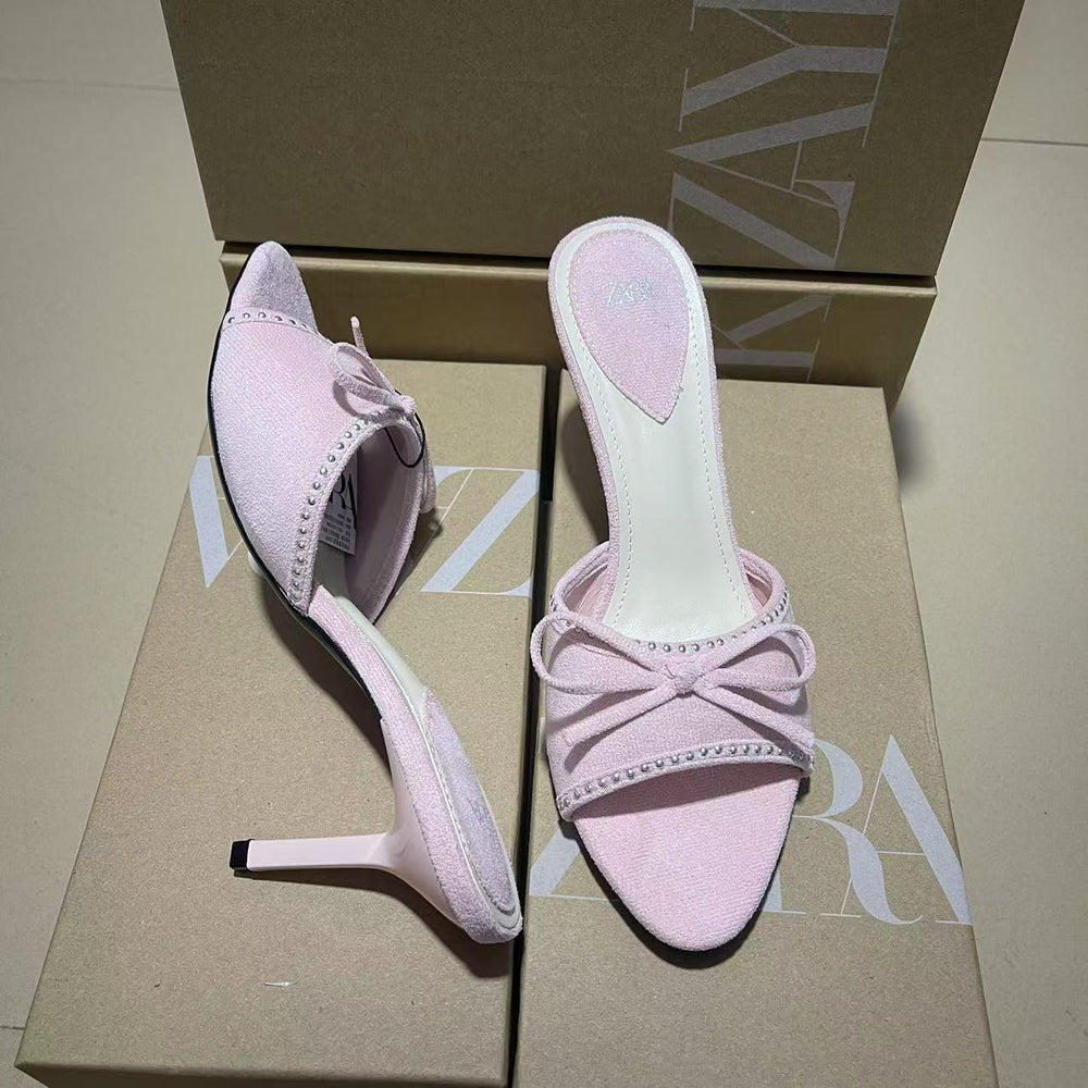 Za2024 summer new bowknot decorated high heel slingback sandals - women's outerwear