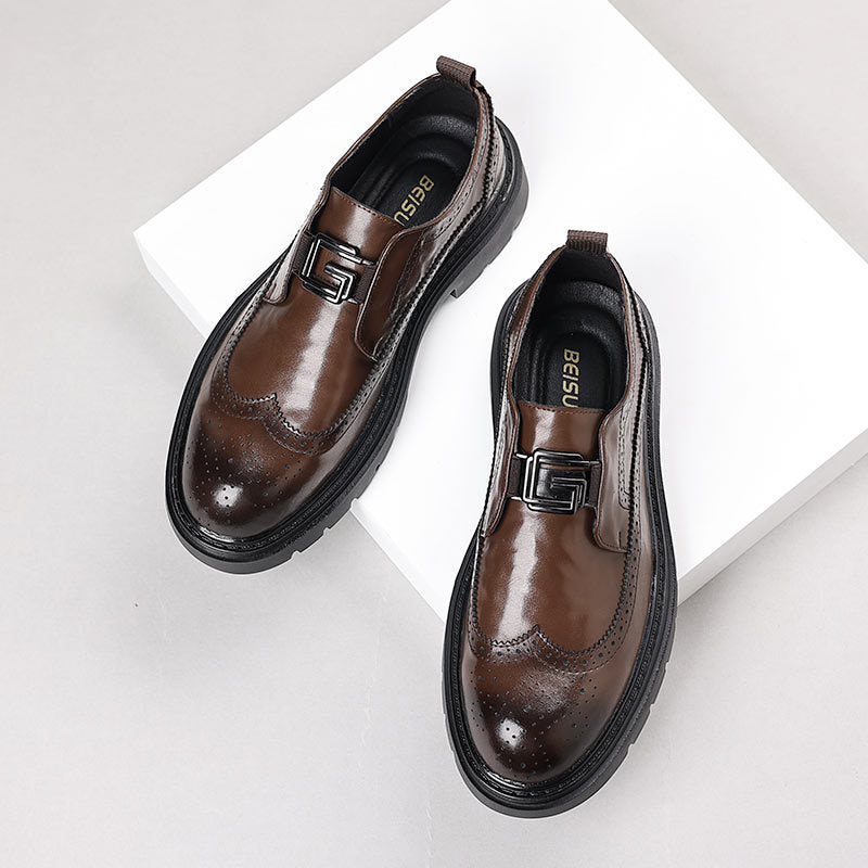 Genuine leather new men's brogue carved leather shoes - casual, business, versatile, stylish, wedding, and groom's shoes