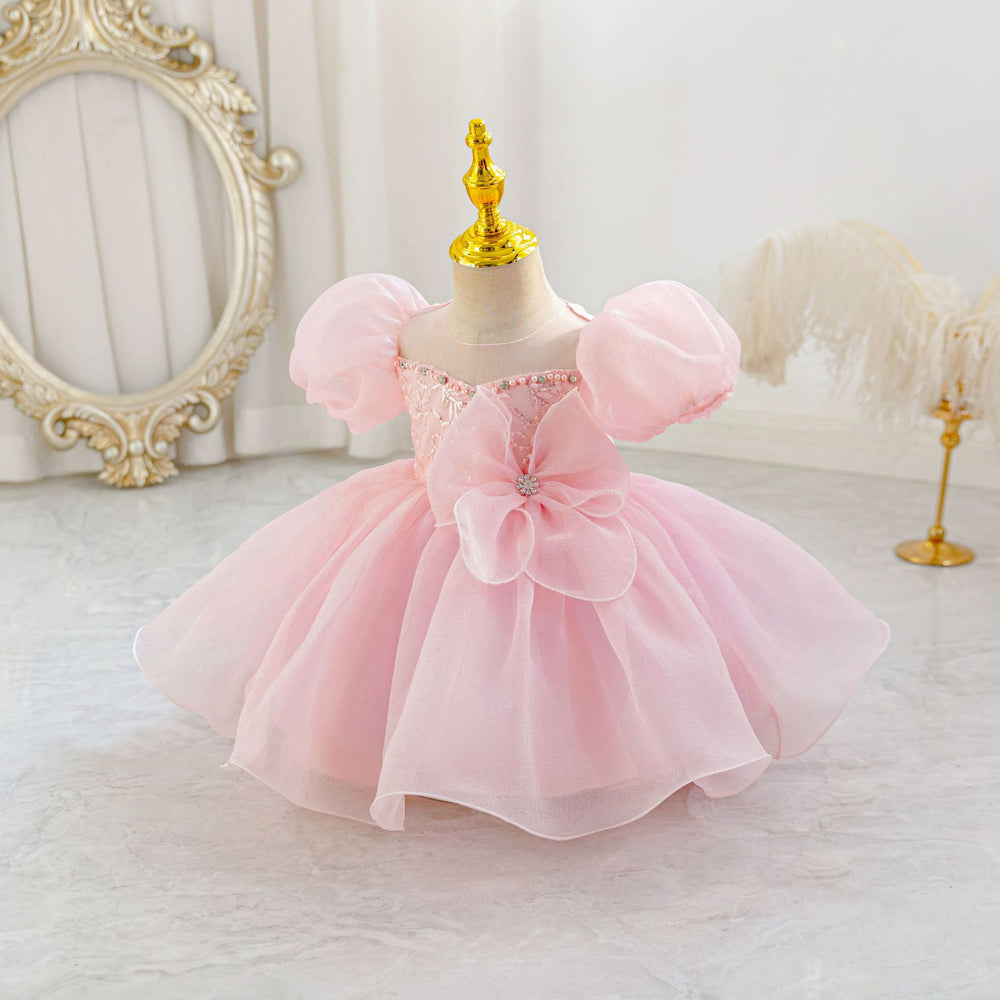 New arrival: children's formal dress - bowknot, puff sleeves, tiered princess dress for flower girls