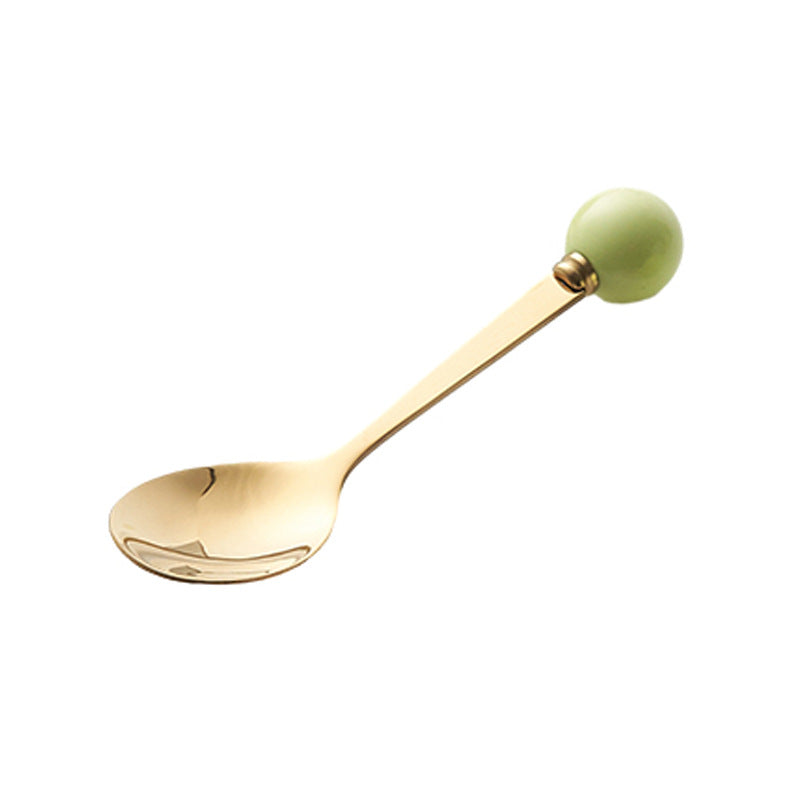 Simple macaron glazed ceramic handle fruit fork creative stainless steel fork spoon high-value home dessert spoon