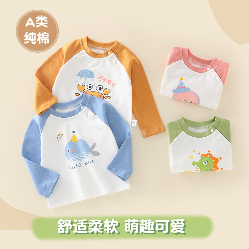 Pure cottonkidsspring & falllong sleevest-shirt boysautumtops single wear boys and girls bottom shirtkids styletops