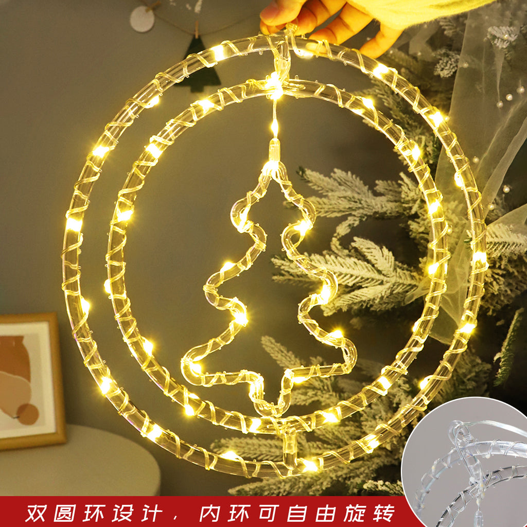 Cross-border LED Christmas decorative lights supermarket window layout atmosphere remote control battery box double ring LED lantern string