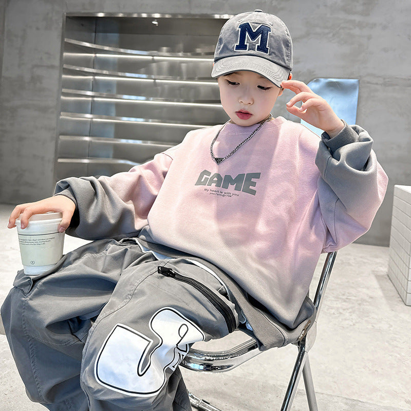 Boys' fall fashion streetwear sweatshirt - new  autumn collection - big kids' long-sleeve top - korean style, cool & trendy