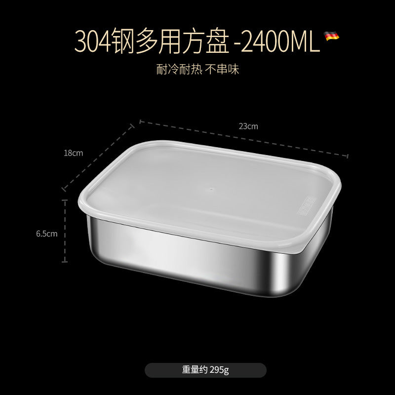 304 stainless steel crisper with lid large capacity refrigerator storage box food grade picnic portable box sealed lunch box