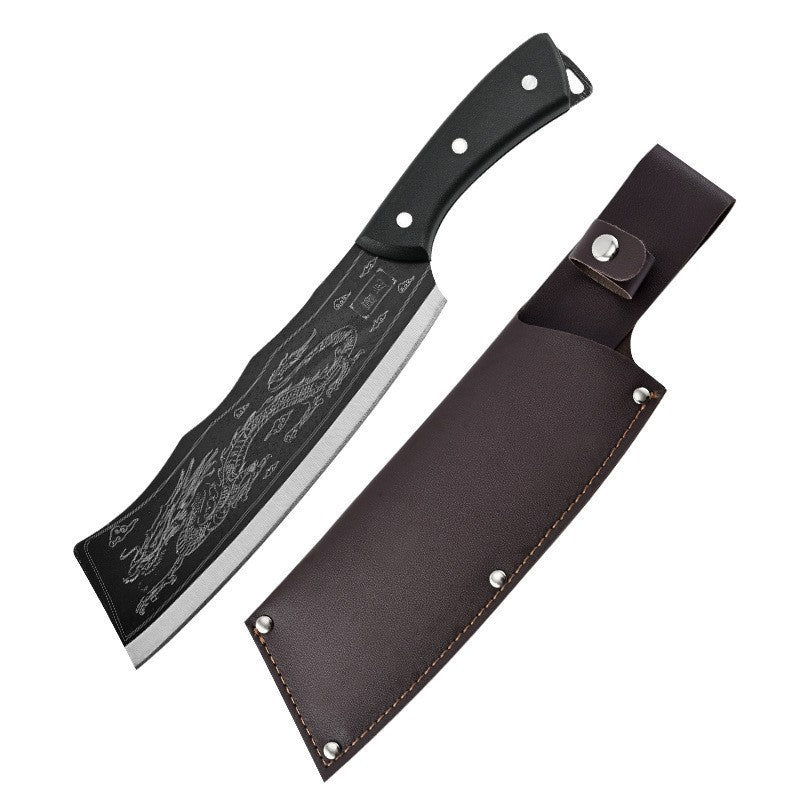 Stainless steel dragon pattern forged dragon-slaying knife - high hardness outdoor camping, picnic, trail clearing, wood chopping, and meat cutting knife