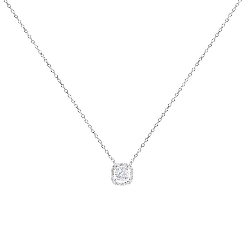 Sugar cube zircon pendant titanium steel necklace for women silver light luxury niche style design classy sense clavicle chain elegant necklace