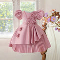 New girls' formal dress - premium satin princess gown - 10-year-old girl's bubble sleeve cute dress - girl dress