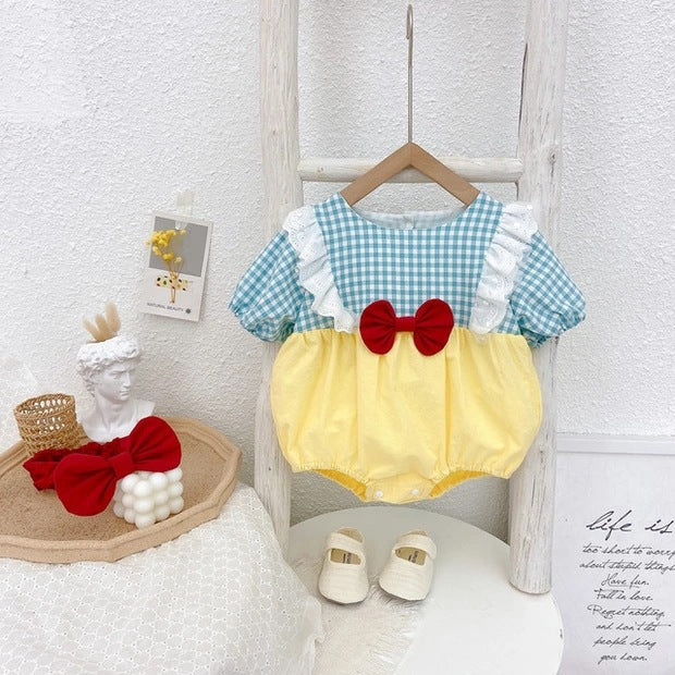 Infant & toddler summer outfit: korean style newborn cute princess short-sleeve romper bodysuit with headband - perfect for crawling season!
