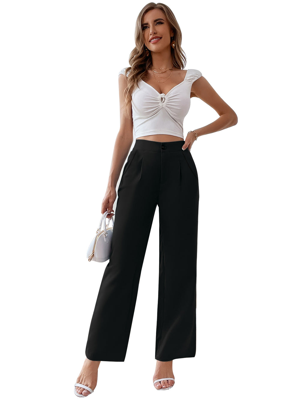 82508#  cross-border women's fashion: european & american ins style, trendy casual, drapey, loose fit, slimming high-waisted trousers