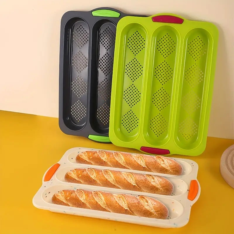 New in stock silicone bench three-slot baguette bread baking pan diamond grid cake mold for home dyi baking