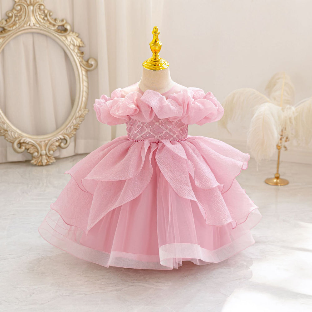 New in stock: toddler formal dress - off-the-shoulder bubble wedding dress, princess gown for baby girls, birthday dress